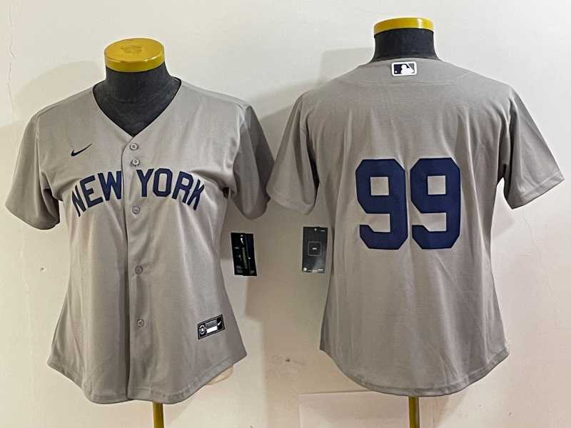 Women%27s New York Yankees #99 Aaron Judge 2021 Grey Field of Dreams Cool Base Stitched Jersey->mlb womens jerseys->MLB Jersey